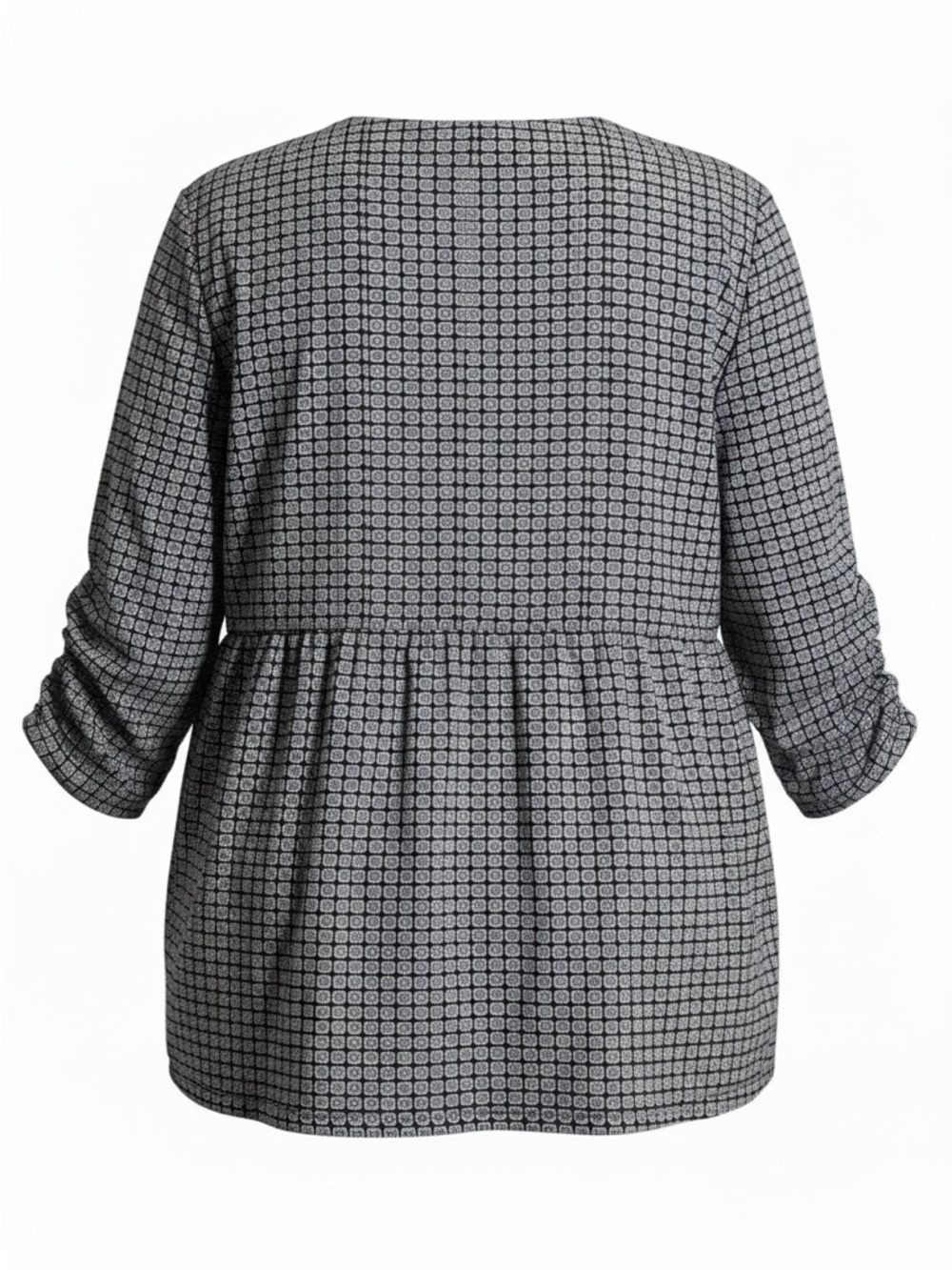 Cocomo 1X Black White Geometric Blouse | Flowy Button Front Top - Picture 2 of 5